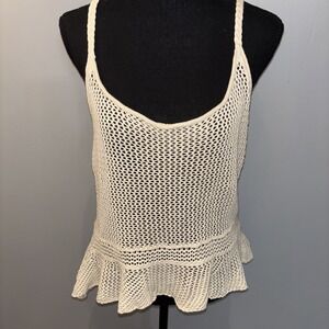 Abercrombie & Fitch Women's Beige‎ Open Knit Halter Top Ruffle Boho Festival
